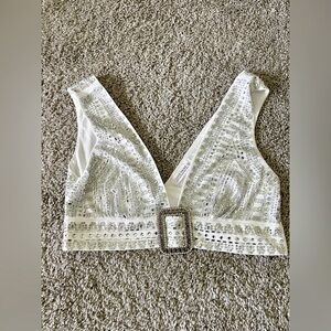 12th Tribe White Rhinestone Crop Top